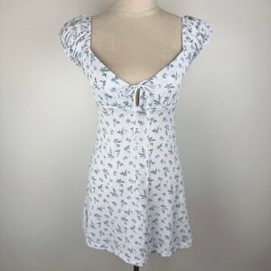 Streetwear Society Ditsy White Blue Floral Tie Front Milkmaid Mini Dress Size XS